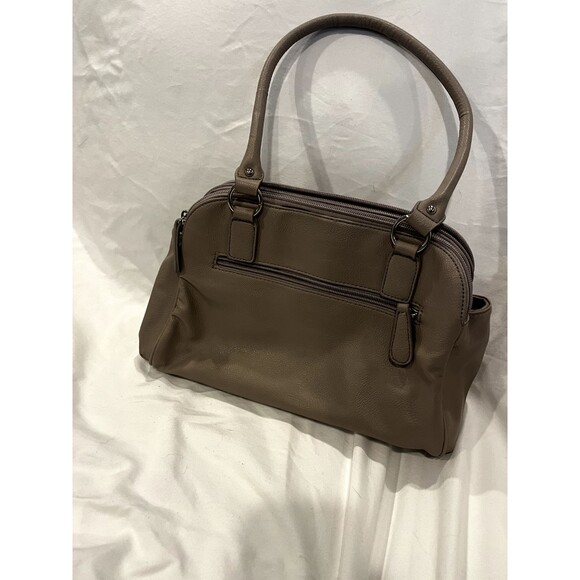 NINE WEST Purse Women's Taupe Lined Zip Pockets Handbag Logo - Picture 2 of 3